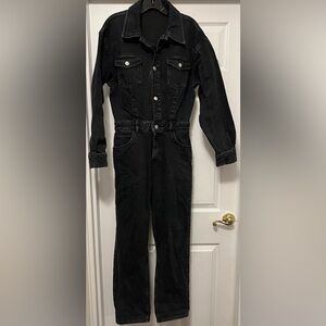 Zara Washed Black Denim Jumpsuit Size Small